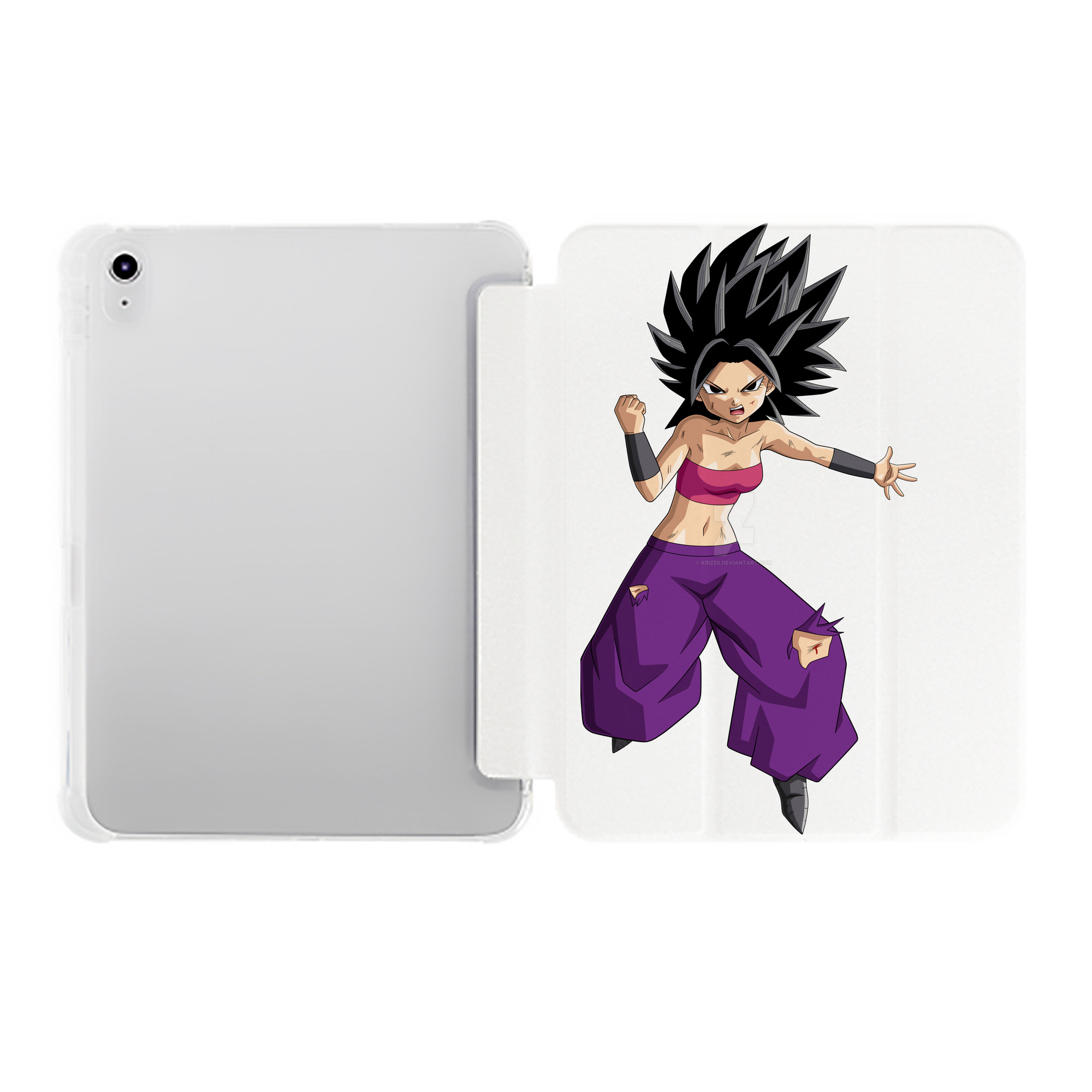（画像用） ドラゴンボール カリフラ DRAGON BALL Caulifla IPad ケース ペン収納付き 三つ折りスタンド PUレザー×シリコン 対応機種9.5/10.5/10.9インチ